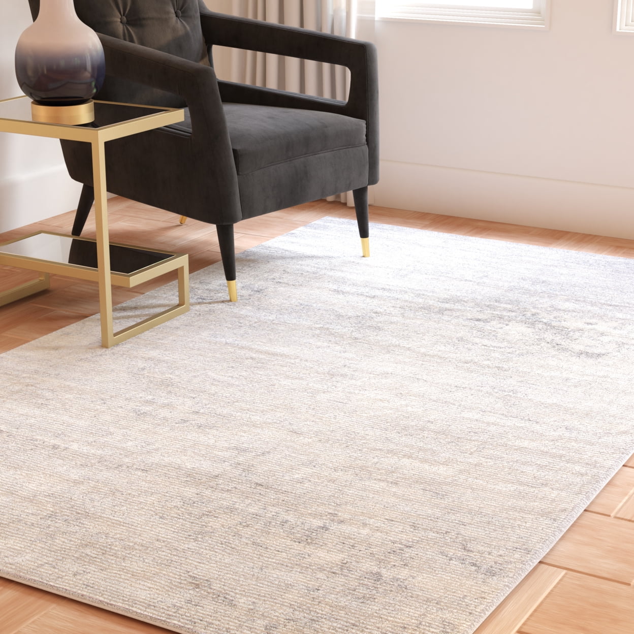 Brentwood Ivory and Gray 8' x 10' Synthetic Rectangular Area Rug
