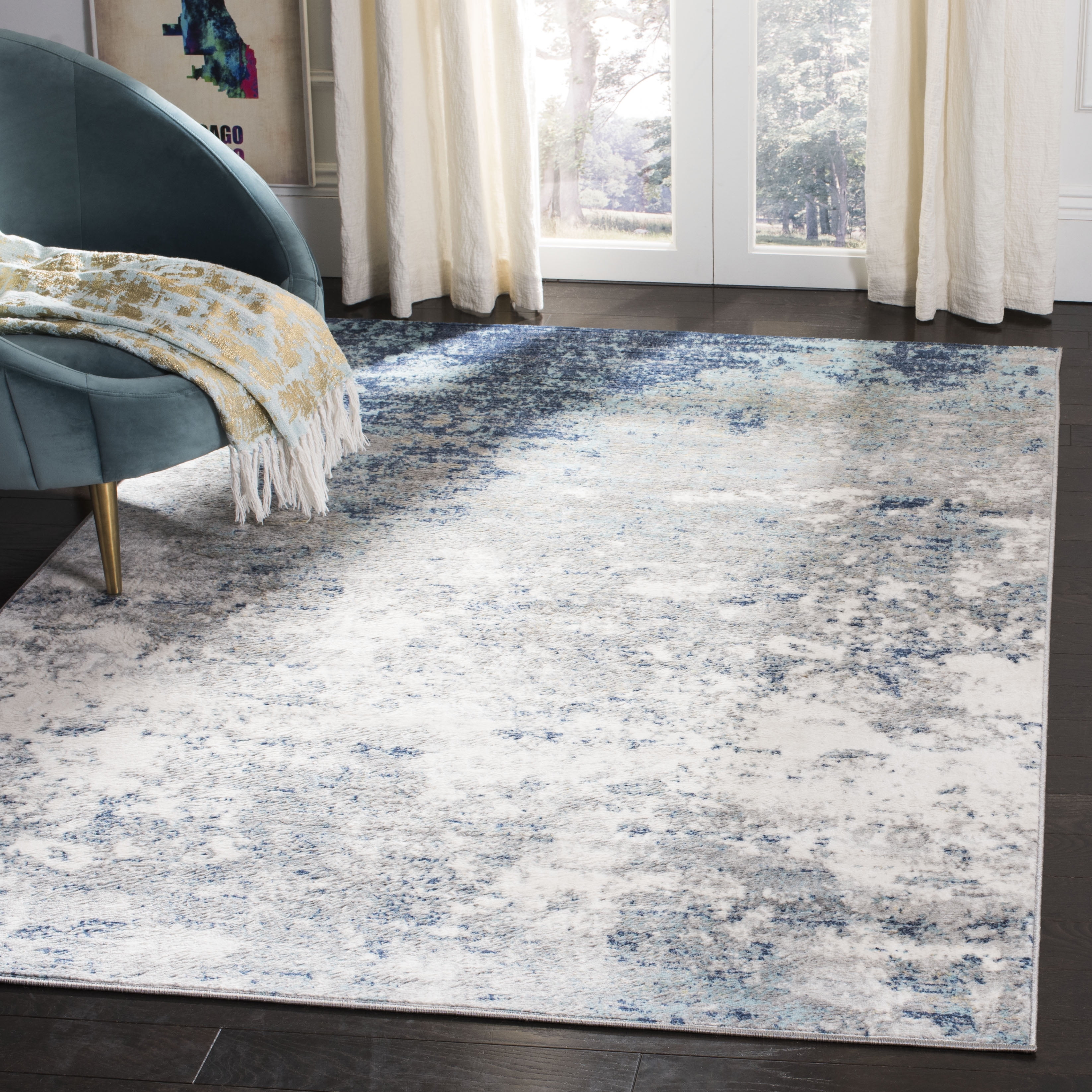 SAFAVIEH Brentwood Alaia Abstract Area Rug, 10' x 13', Light Grey/Blue