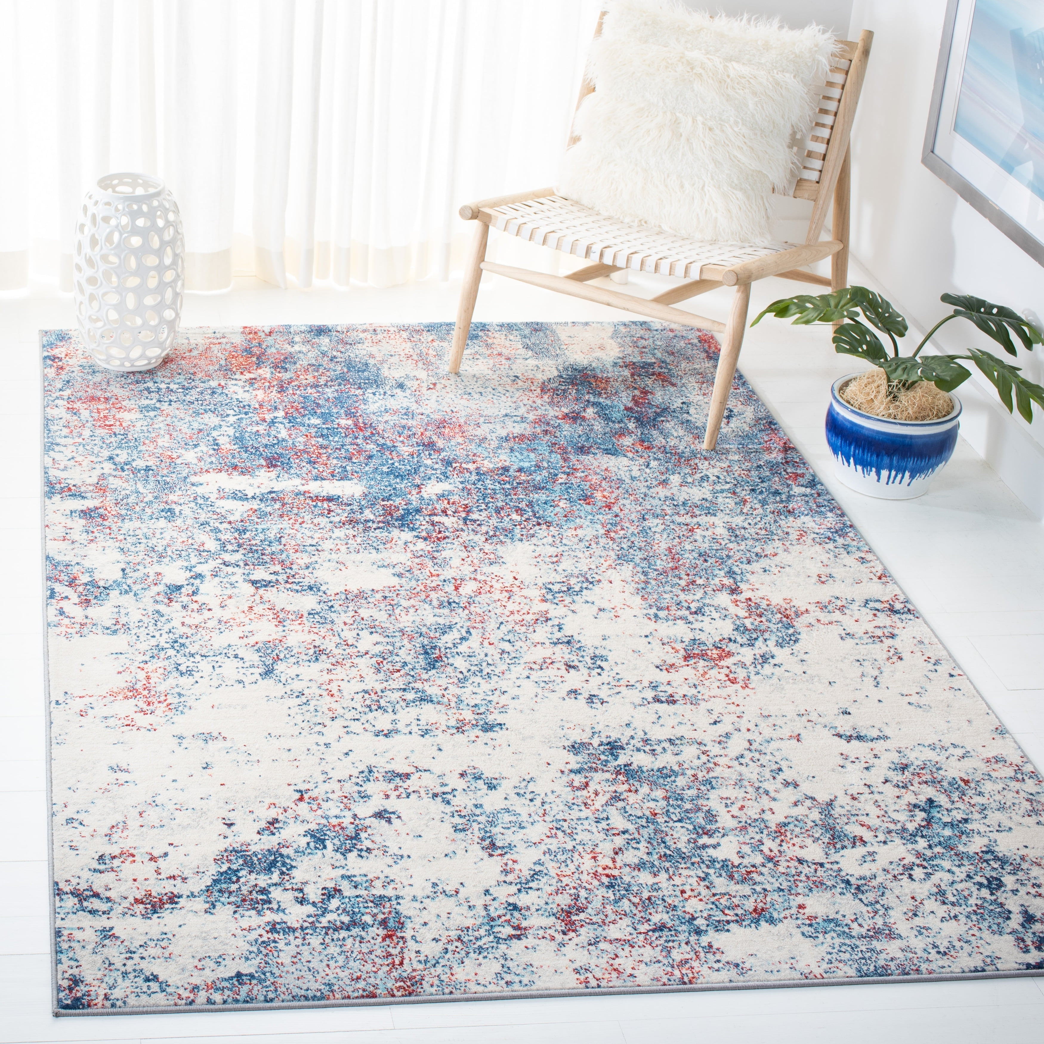 Rectangular Red Stain-Resistant Synthetic Area Rug