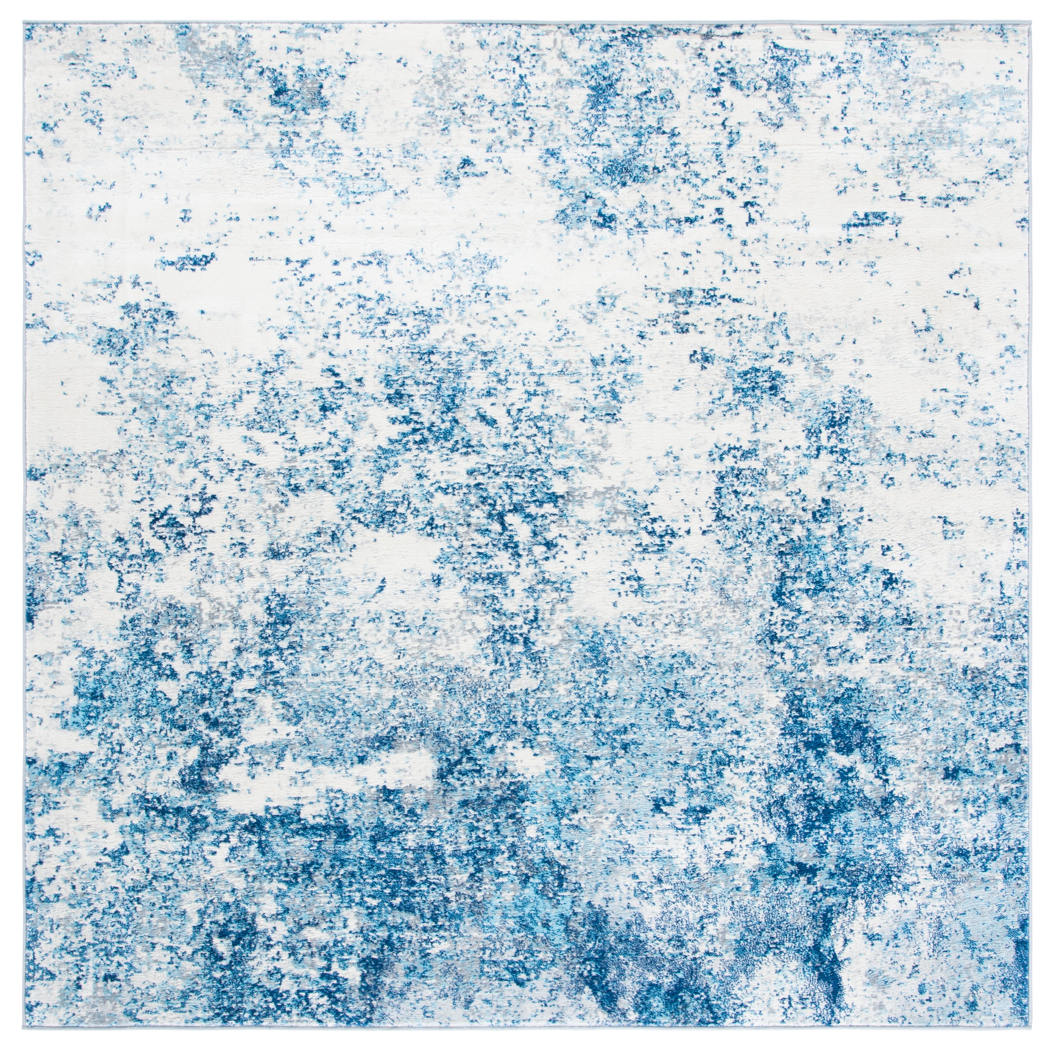 Ivory and Navy Square Synthetic Stain-Resistant Area Rug