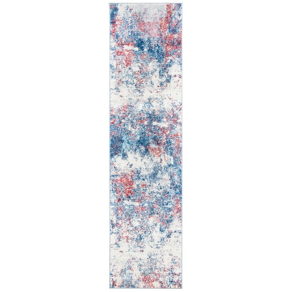 SAFAVIEH Brentwood Ainslee Abstract Runner Rug, Navy/Red, 2' x 14'