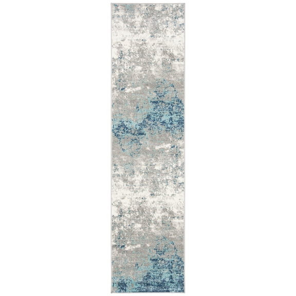 SAFAVIEH Brentwood Ainslee Abstract Runner Rug, Light Grey/Blue, 2' x 18'