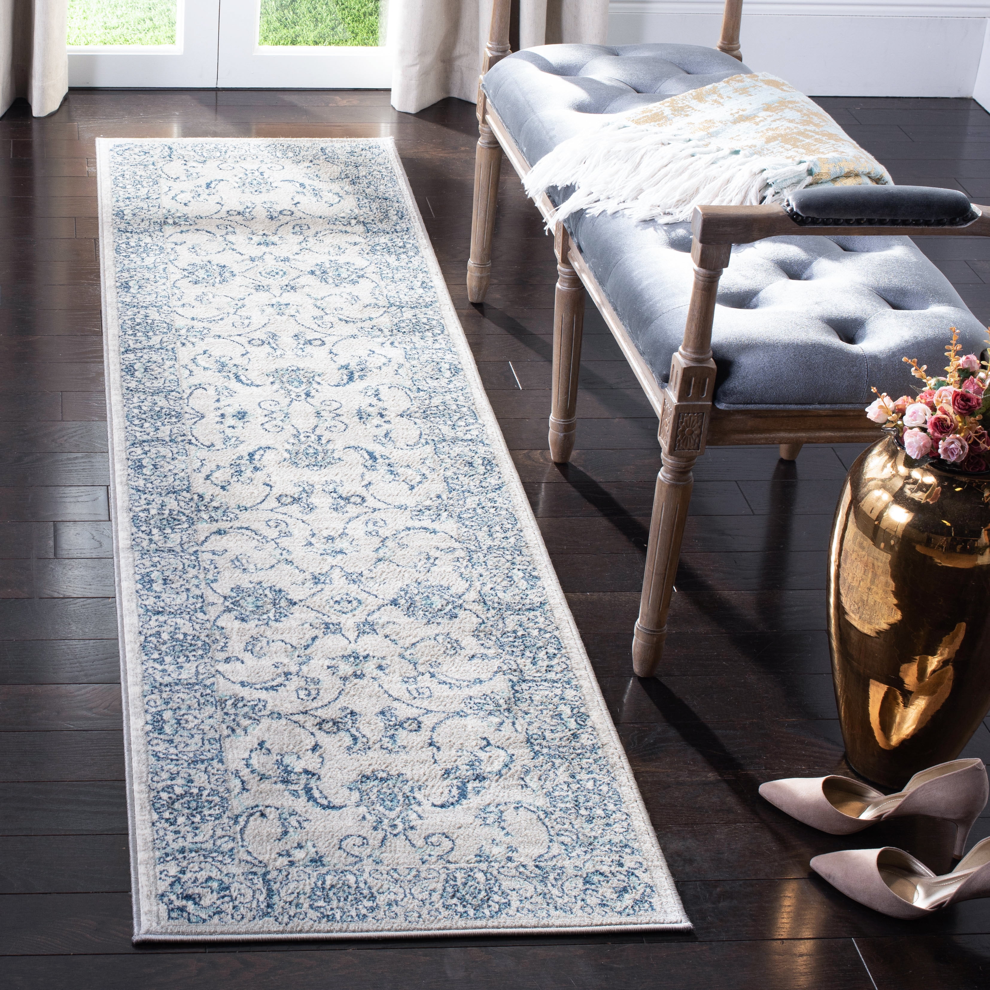 SAFAVIEH Brentwood Aloysius Oriental Runner Rug, Light Gray/Blue, 2' x 8'