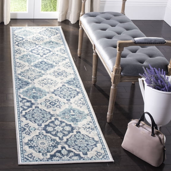 SAFAVIEH Brentwood Amadine Floral Geometric Runner Rug, 2' x 6', Navy/Grey