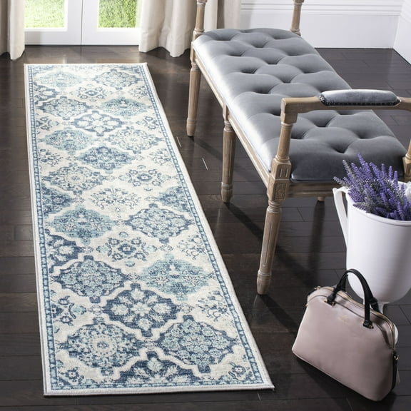 SAFAVIEH Brentwood Amadine Geometric Runner Rug, Navy/Grey, 2' x 8'