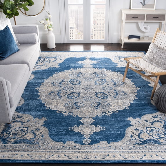 SAFAVIEH Brentwood Cahal Oriental Area Rug, Navy/Light Gray, 6'7" x 6'7" Square