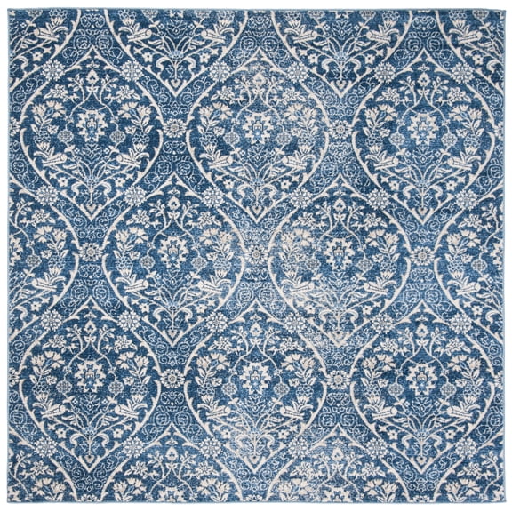 SAFAVIEH Brentwood Braelyn Damask Area Rug, Navy/Light Gray, 5' x 5' Square