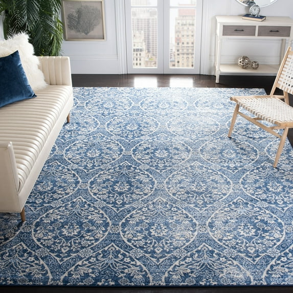 SAFAVIEH Brentwood Braelyn Damask Area Rug, Navy/Light Gray, 6'7" x 6'7" Square