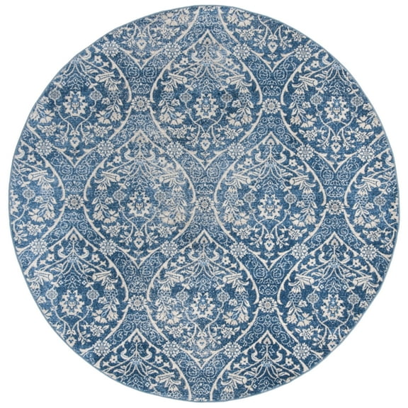 SAFAVIEH Brentwood Braelyn Geometric Area Rug, 6'7" x 6'7" Round, Navy/Light Grey