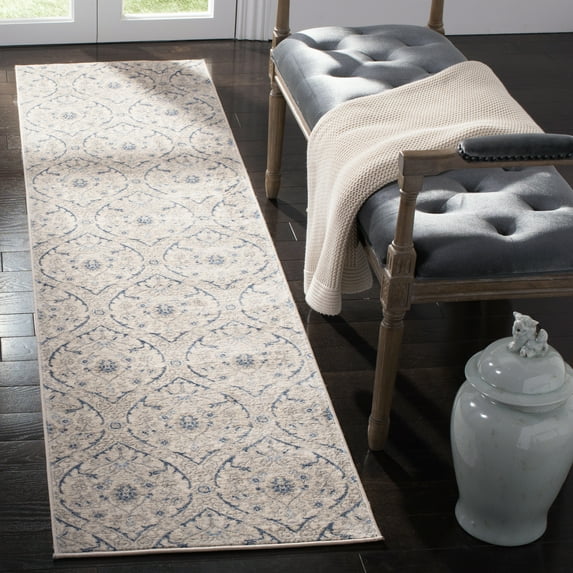 SAFAVIEH Brentwood Braelyn Damask Runner Rug, Light Gray/Blue, 2' x 12'