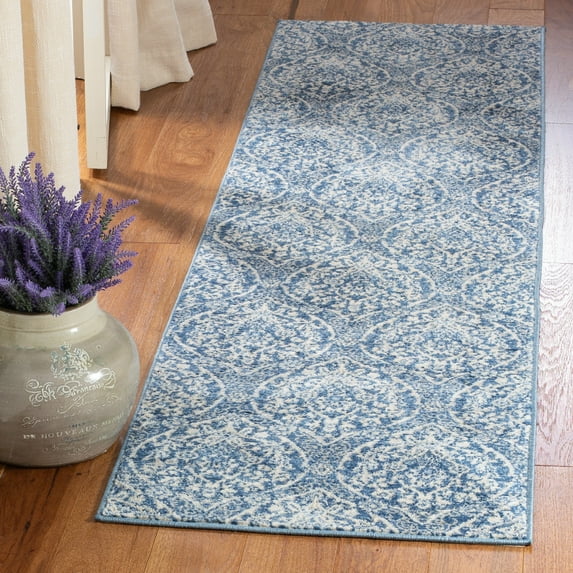 SAFAVIEH Brentwood Braelyn Damask Runner Rug, Navy/Light Gray, 2' x 12'