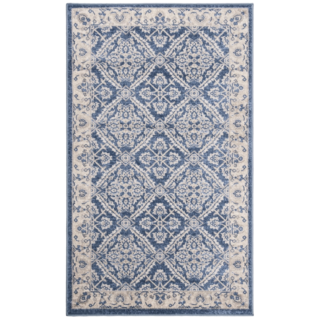 Brentwood Navy and Cream Synthetic Rectangular Area Rug, 3' x 5'