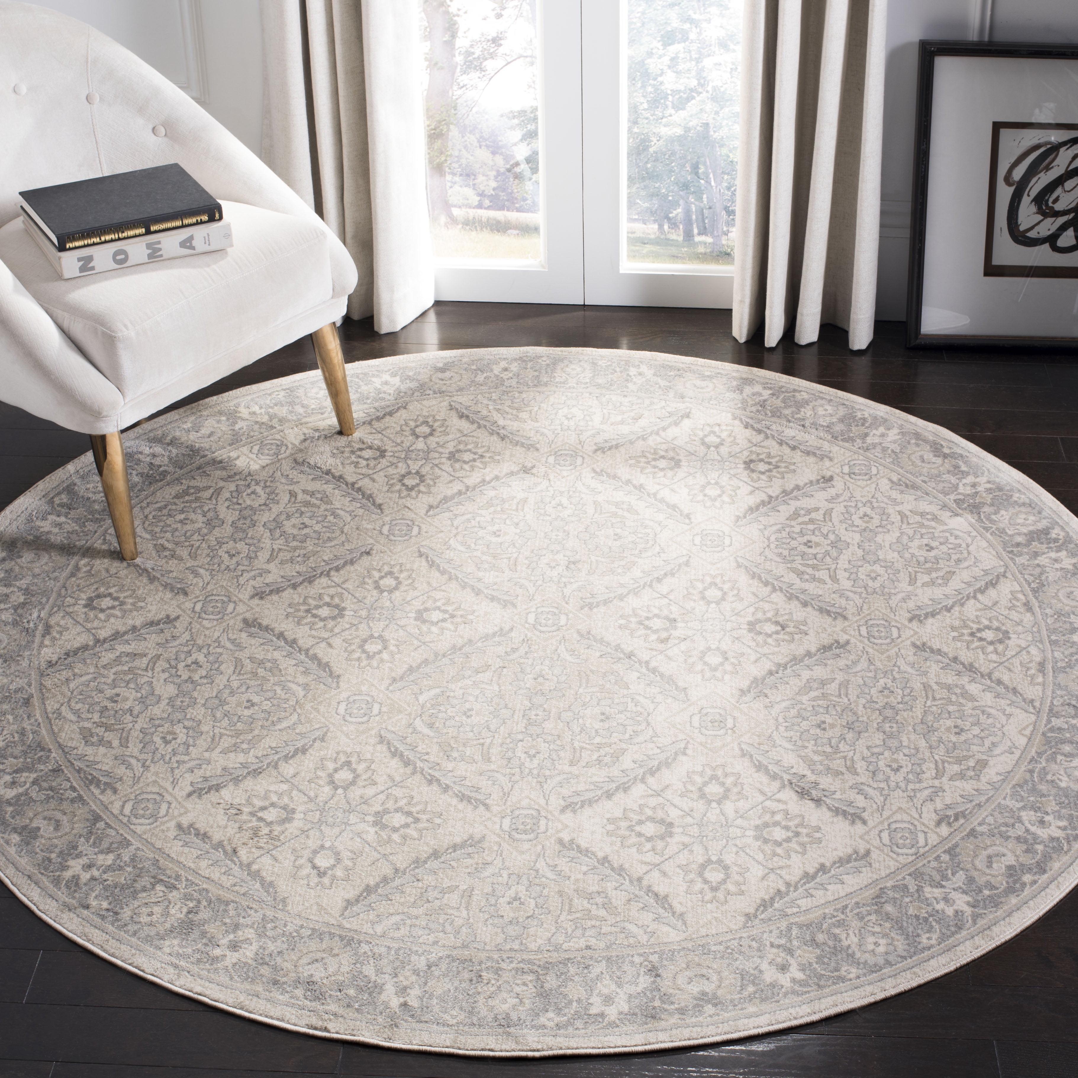 SAFAVIEH Brentwood Brandy Floral Area Rug, Cream/Gray, 6'7" x 6'7" Round