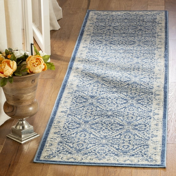 SAFAVIEH Brentwood Brandy Floral Runner Rug, Navy/Creme, 2' x 10'