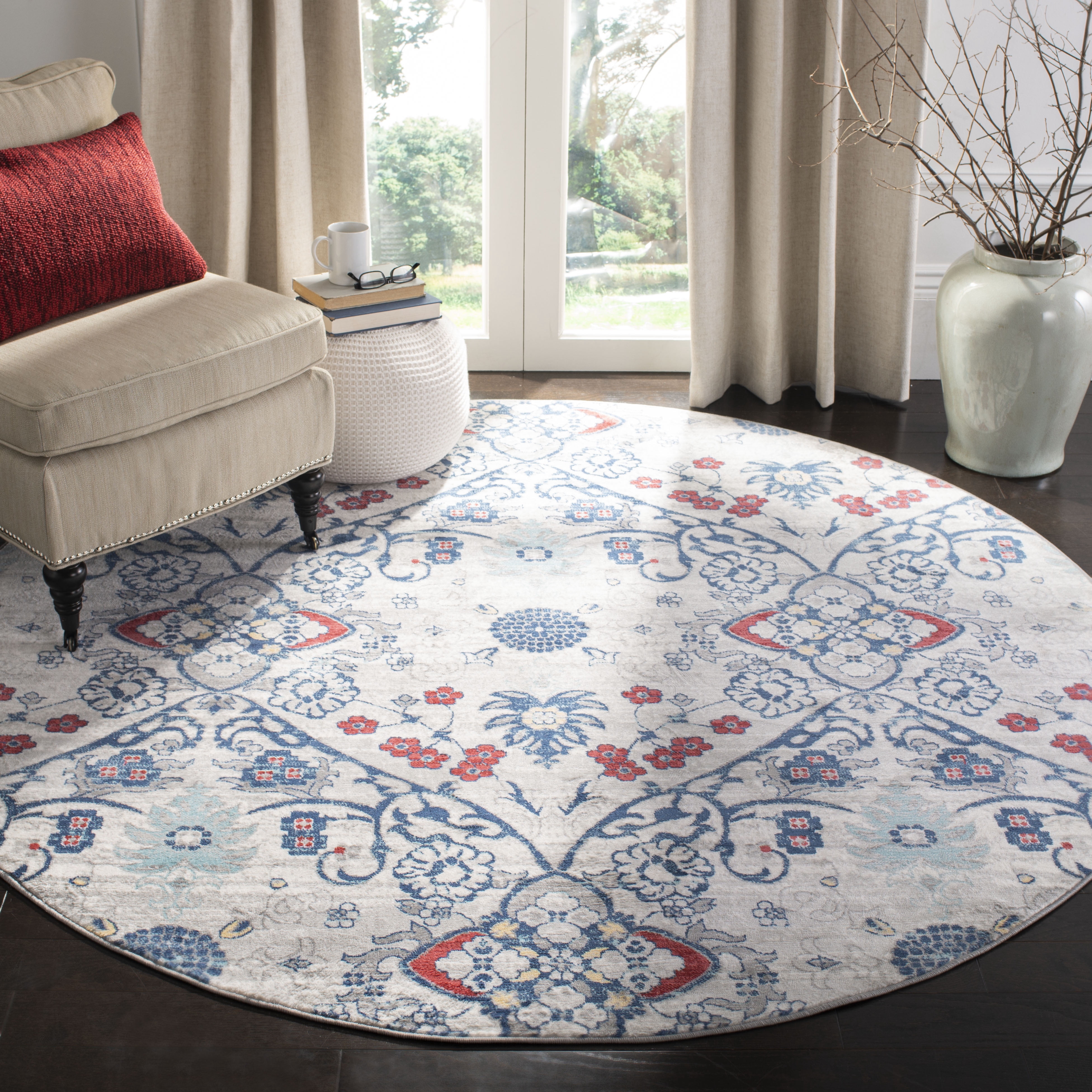 SAFAVIEH Brentwood Rudolf Southwestern Area Rug, Navy/Gray, 6'7" x 6'7" Round