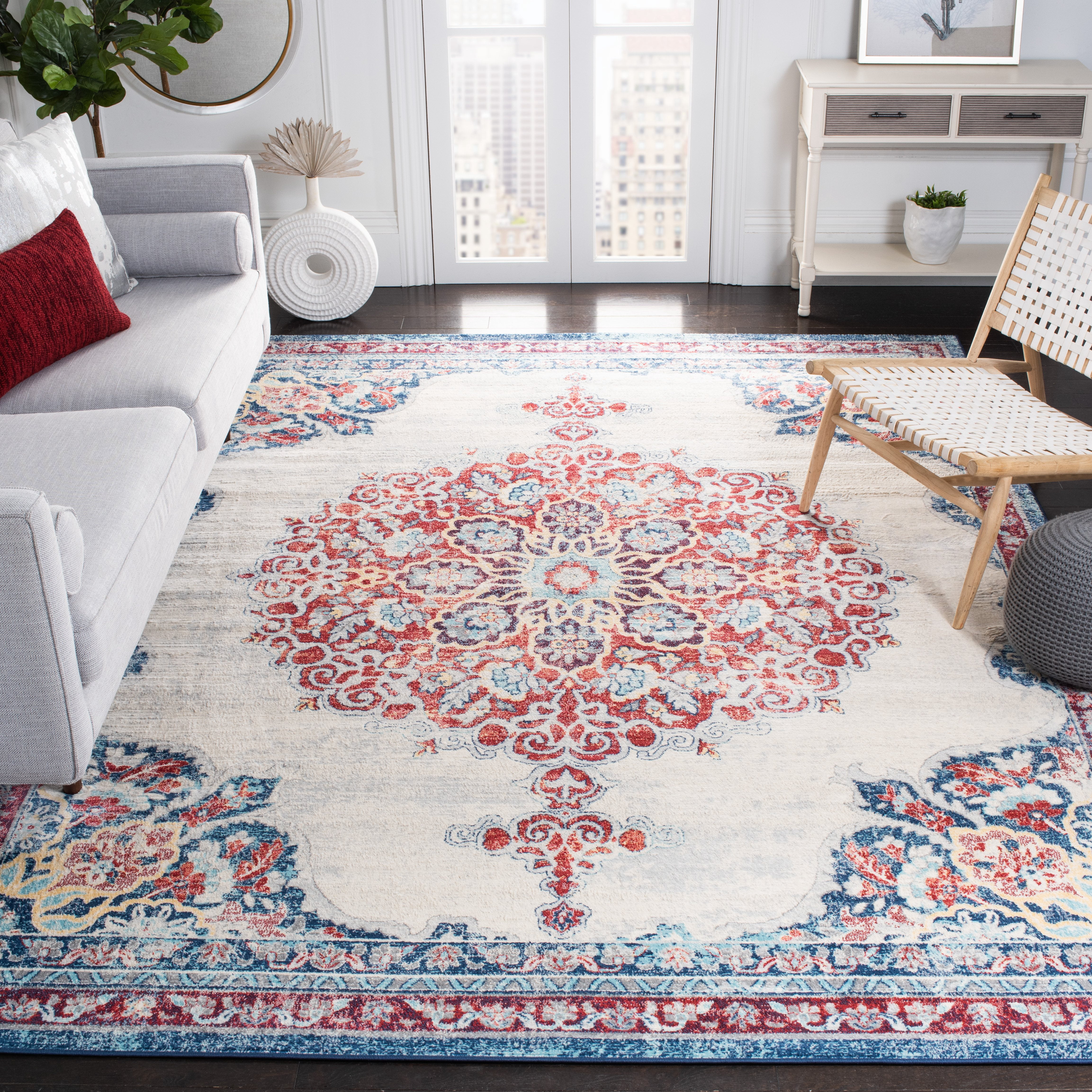 SAFAVIEH Brentwood Cahal Oriental Area Rug, Ivory/Red, 6'7" x 6'7" Square