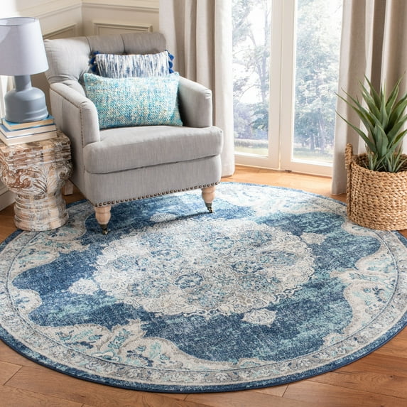 SAFAVIEH Brentwood Cahal Oriental Area Rug, Navy/Ivory, 5' x 5' Round