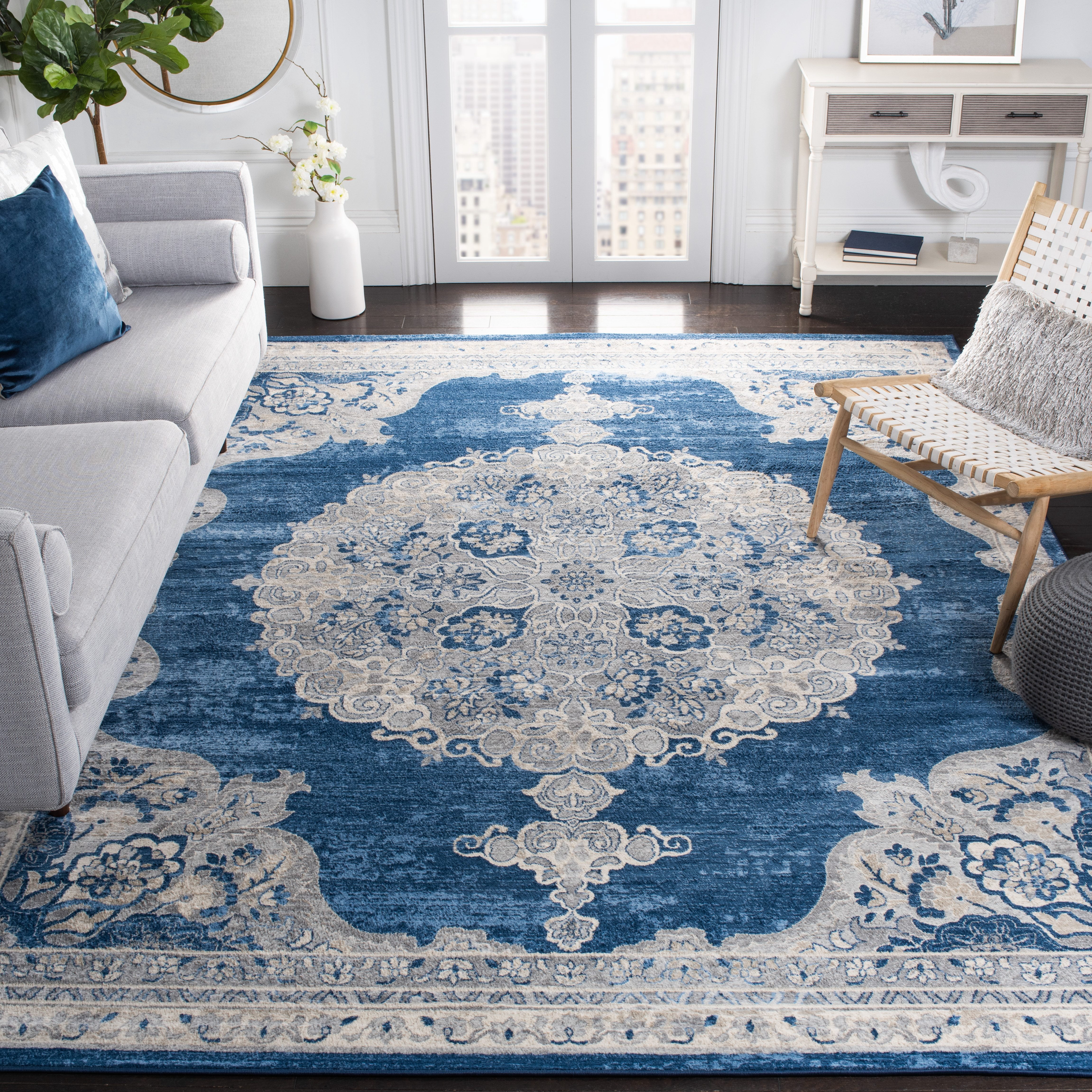 SAFAVIEH Brentwood Cahal Oriental Area Rug, Navy/Light Gray, 11' x 15'