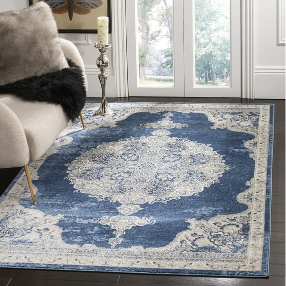 SAFAVIEH Brentwood Cahal Oriental Area Rug, Navy/Light Gray, 5' x 5' Square