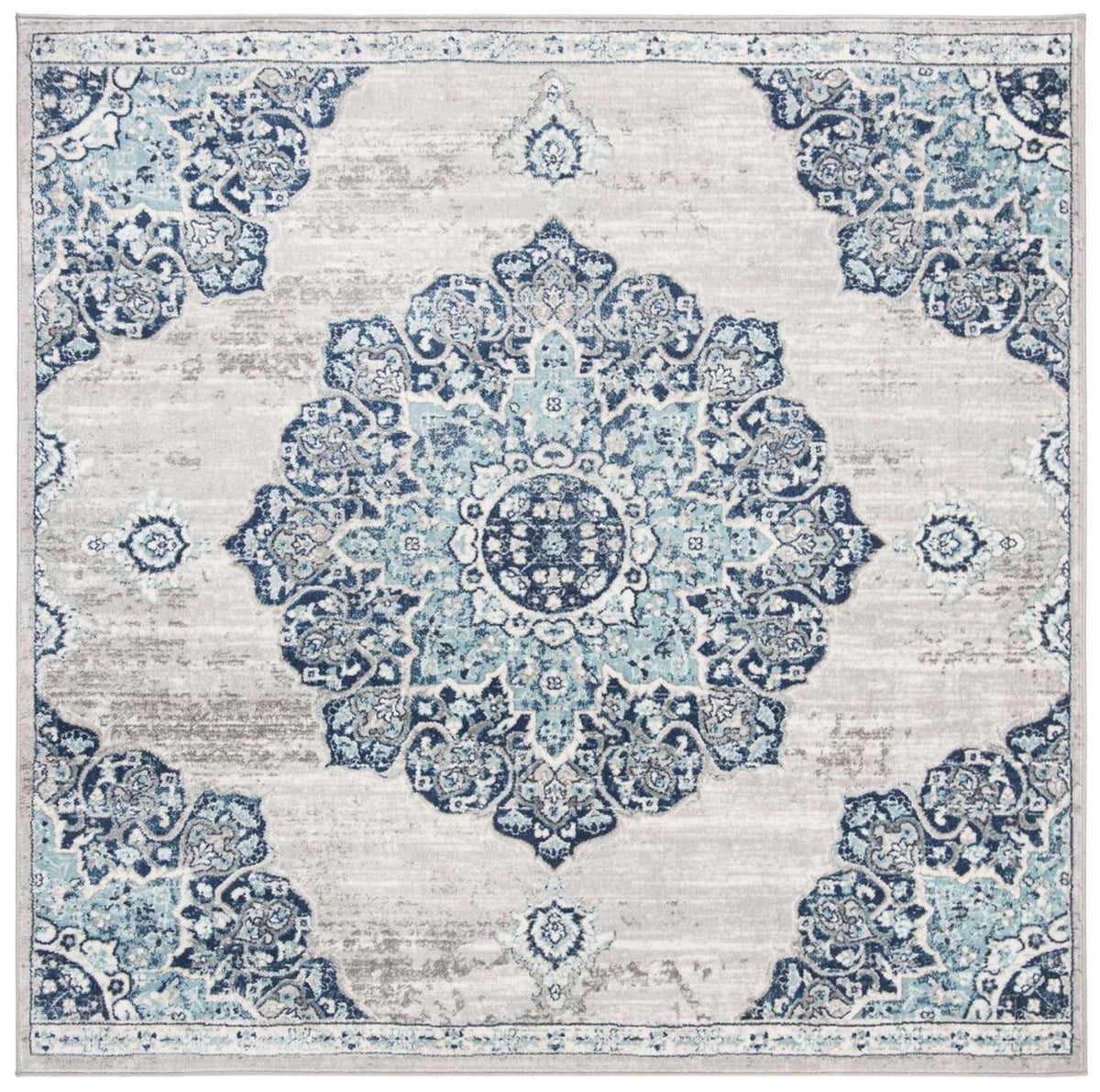 Elegant Gray 3' x 3' Square Hand-Knotted Synthetic Area Rug
