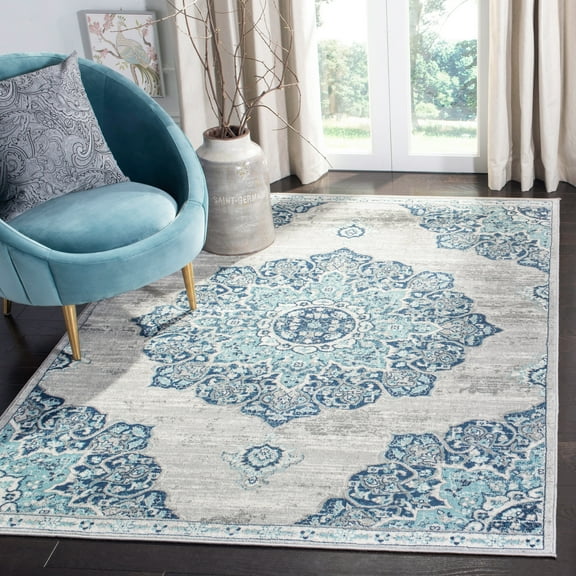SAFAVIEH Brentwood Cantor Oriental Area Rug, Navy/Light Gray, 3' x 3' Square