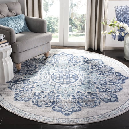 SAFAVIEH Brentwood Cantor Oriental Area Rug, Navy/Light Gray, 5' x 5' Round