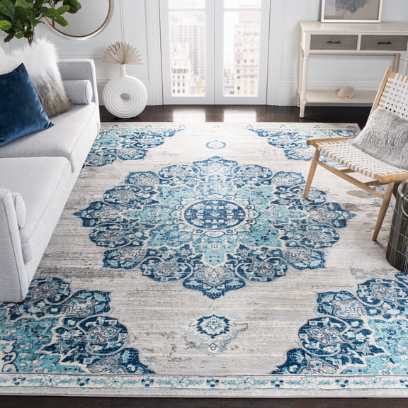 SAFAVIEH Brentwood Cantor Oriental Area Rug, Navy/Light Gray, 10' x 13'