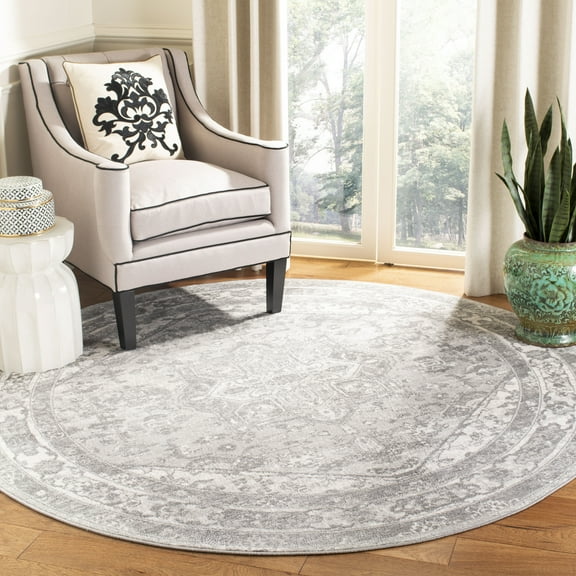 SAFAVIEH Brentwood Ezra Oriental Area Rug, Cream/Gray, 3' x 3' Round