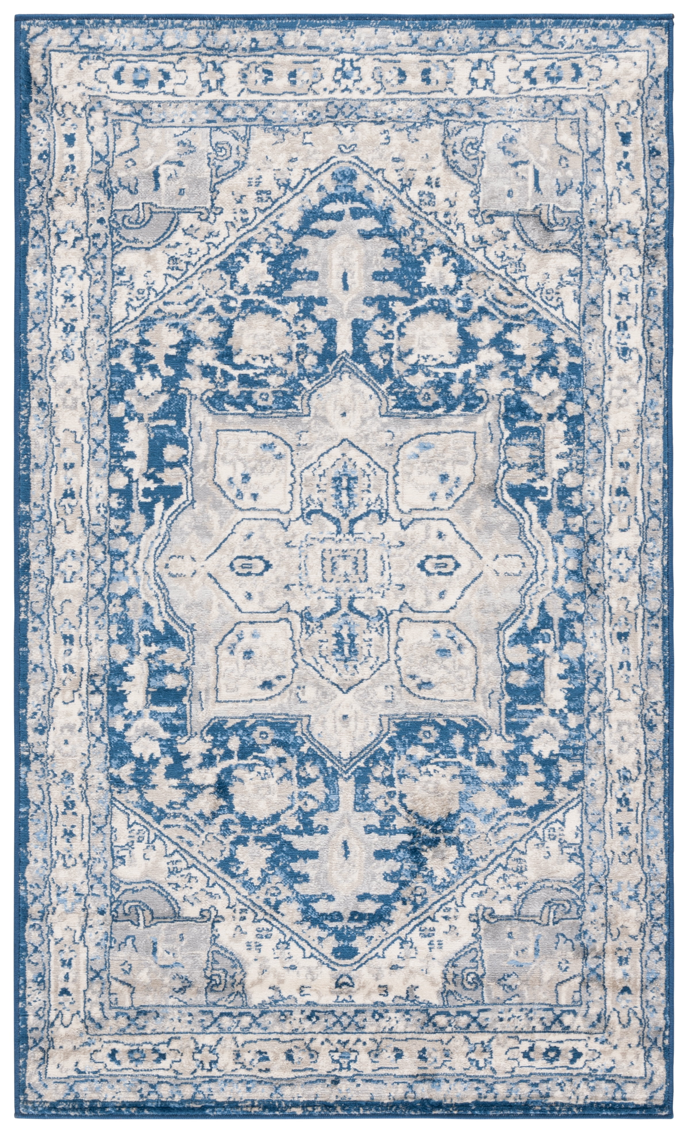 Navy and Light Grey Synthetic 4' x 6' Hand-Knotted Area Rug