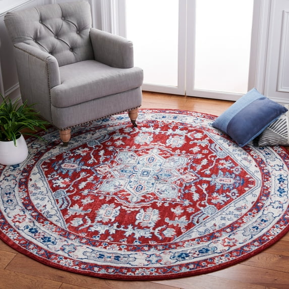 SAFAVIEH Brentwood Ezra Oriental Area Rug, Red/Ivory, 6'7" x 6'7" Round