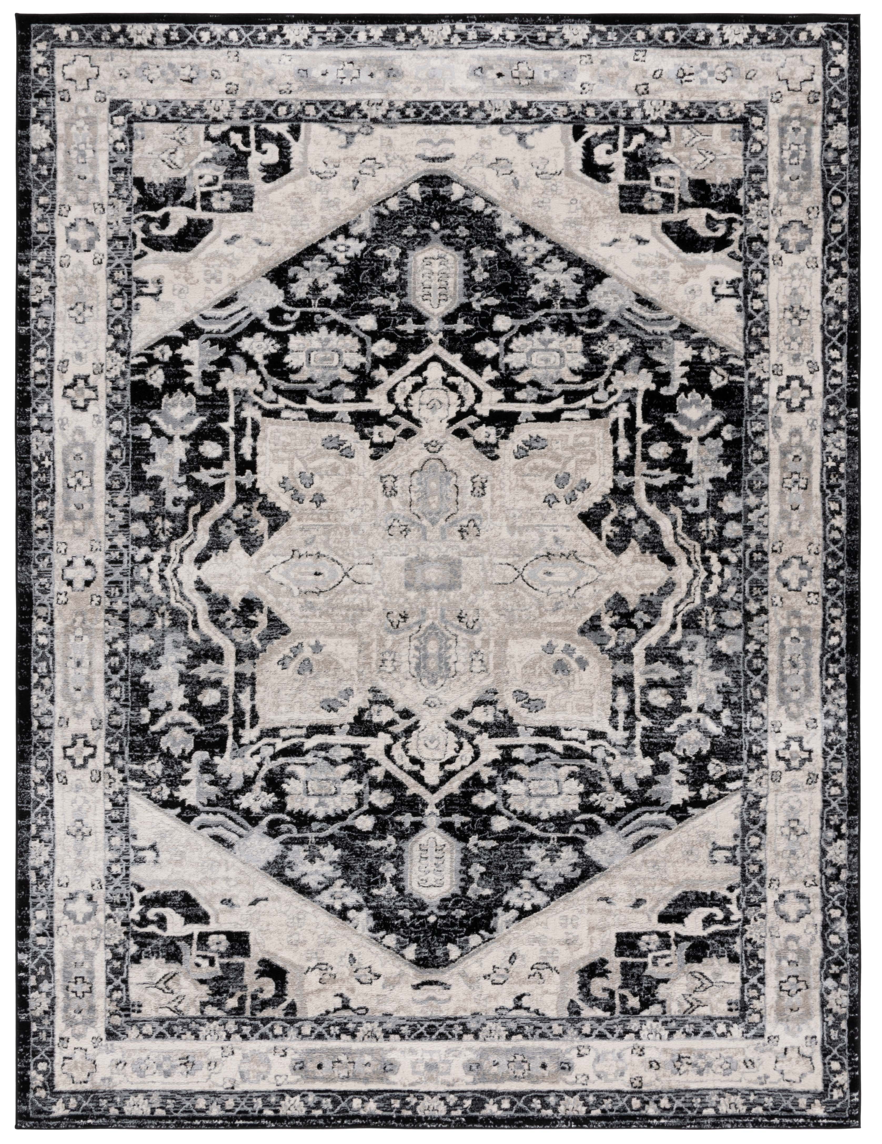 Ivory and Black Synthetic Hand-knotted Reversible 8' x 10' Rug