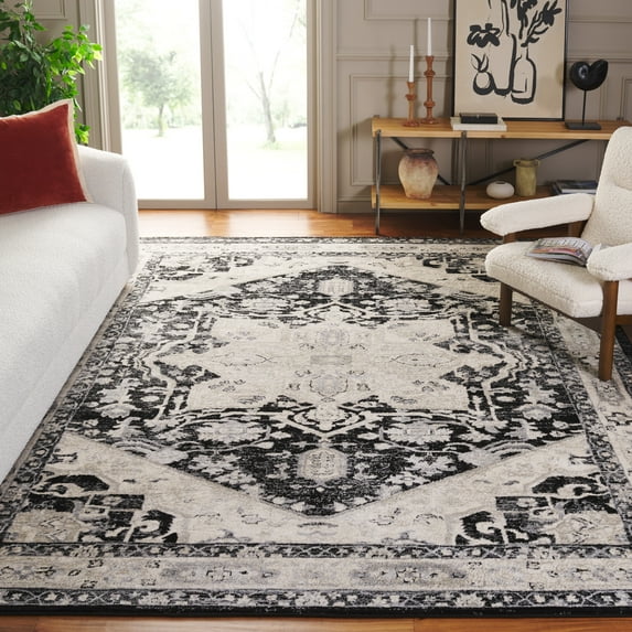 SAFAVIEH Brentwood Ezra Oriental Area Rug, Black/Ivory, 9' x 12'