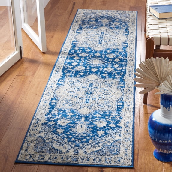SAFAVIEH Brentwood Ezra Oriental Runner Rug, Navy/Gray, 2' x 8'