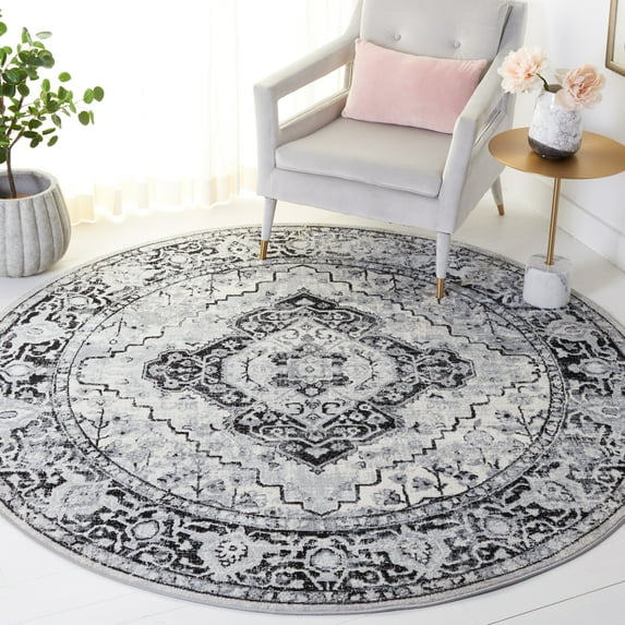SAFAVIEH Brentwood Cherette Oriental Area Rug, Black/Ivory, 6'7" x 6'7" Round