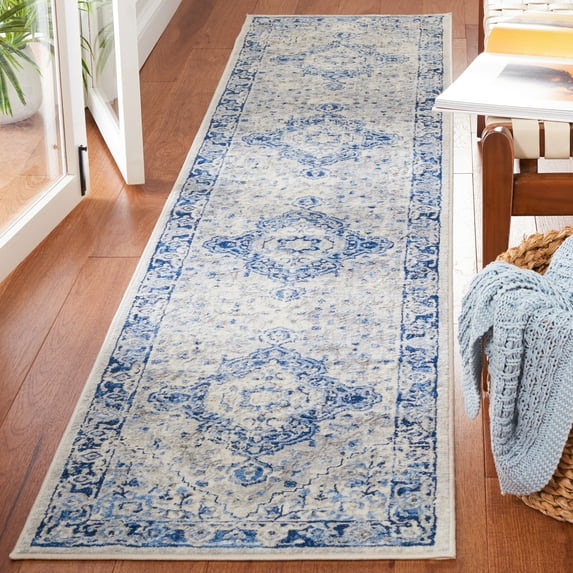 SAFAVIEH Brentwood Cherette Oriental Runner Rug, Blue/Ivory, 2' x 9'