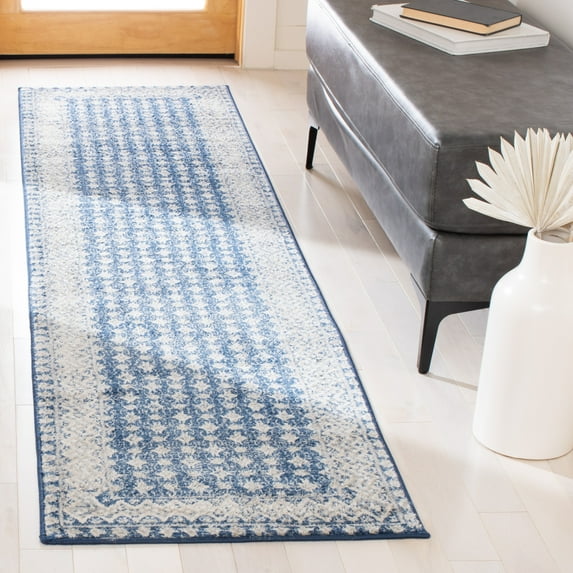 SAFAVIEH Brentwood Dory Geometric Runner Rug, Navy/Beige, 2' x 8'