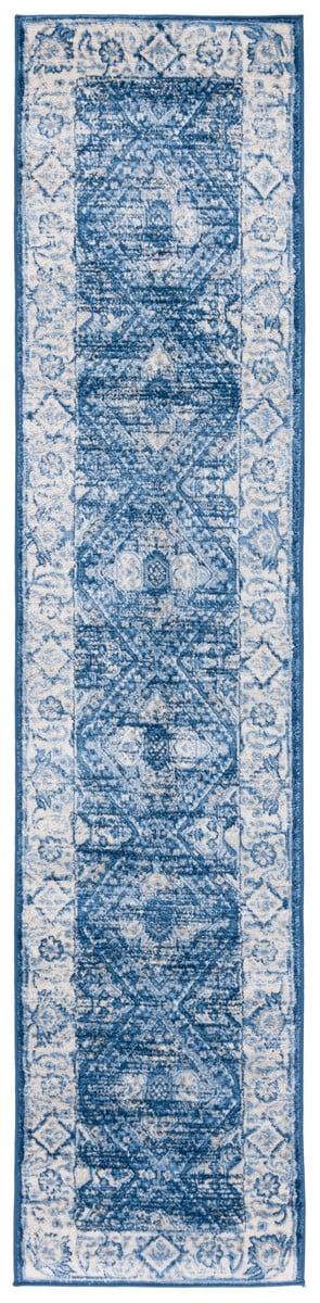 Ivory and Navy Hand-knotted Synthetic Runner Rug, 2' x 9'