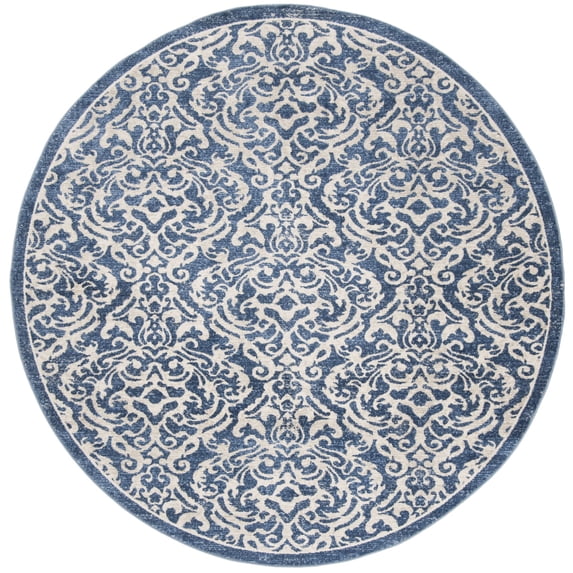 SAFAVIEH Brentwood Dilara Damask Area Rug, 3' x 3' Round, Navy/Cream