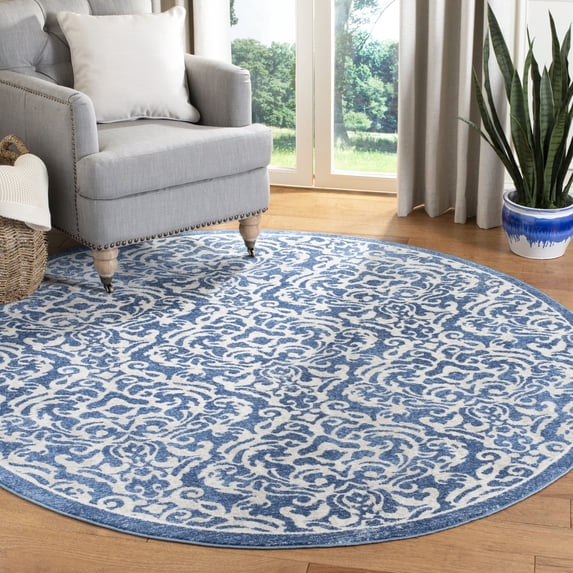 SAFAVIEH Brentwood Dilara Damask Area Rug, 6'7" x 6'7" Round, Navy/Cream