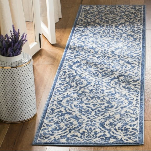 SAFAVIEH Brentwood Dilara Damask Runner Rug, 2' x 8', Navy/Cream