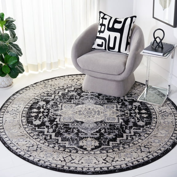 SAFAVIEH Brentwood Dimas Oriental Area Rug, Black/Gray, 6'7" x 6'7" Round