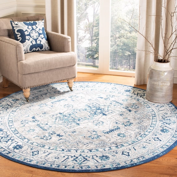 SAFAVIEH Brentwood Dimas Oriental Area Rug, Light Gray/Blue, 8' x 8' Round