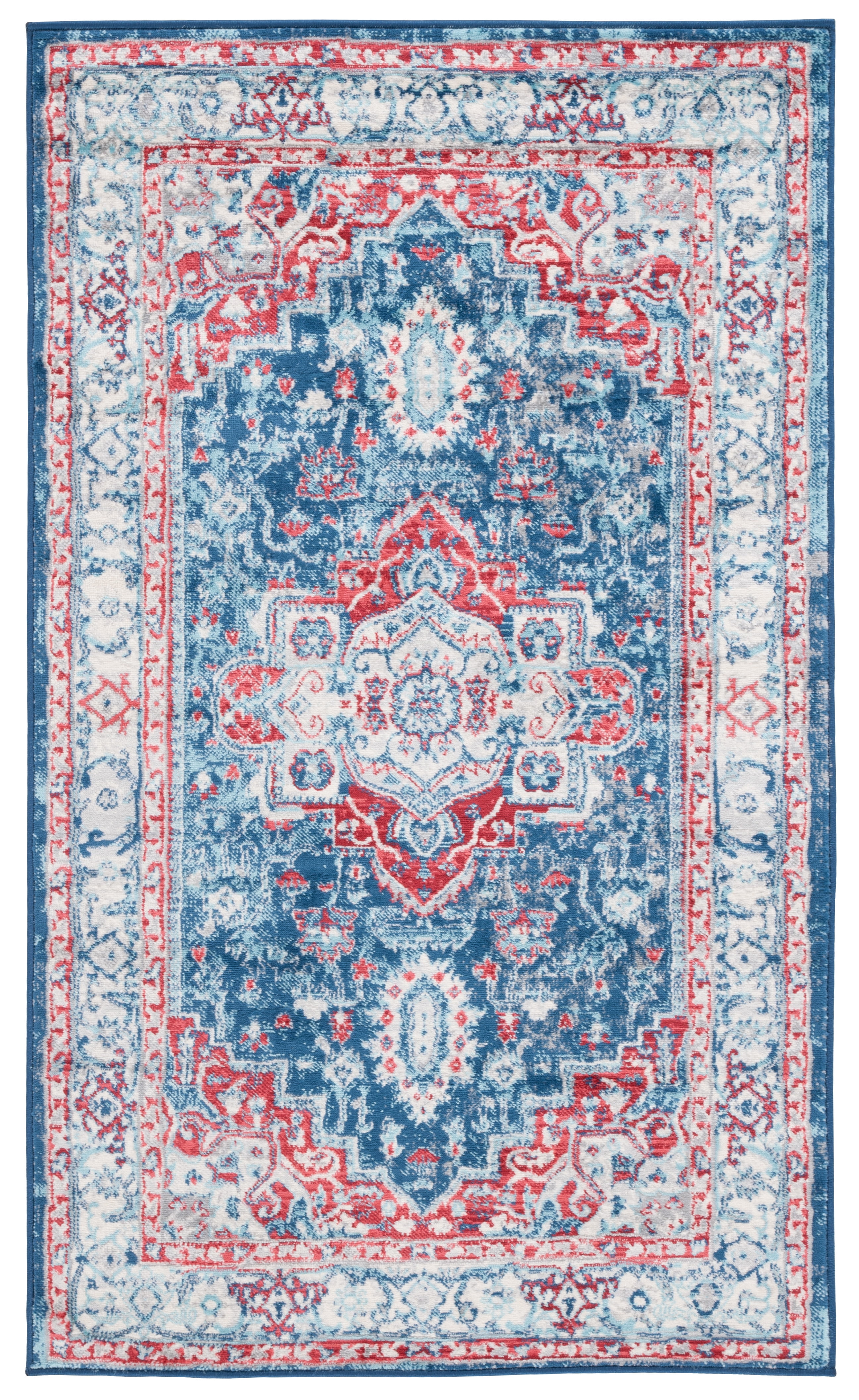 Navy and Red Synthetic Oriental 4' x 6' Area Rug