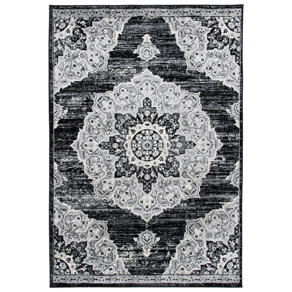 SAFAVIEH Brentwood Dimitri Floral Bordered Area Rug, 5'3" x 7'6", Black/Grey