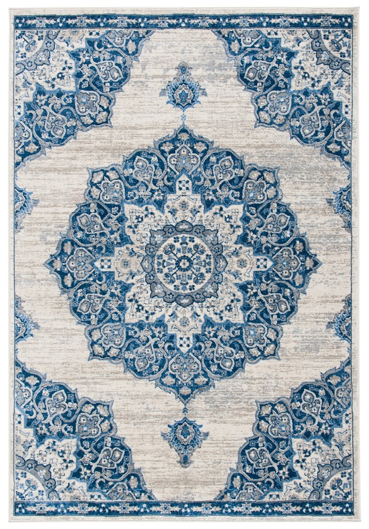 SAFAVIEH Brentwood Dimitri Floral Bordered Area Rug, 5'3" x 7'6", Ivory/Navy