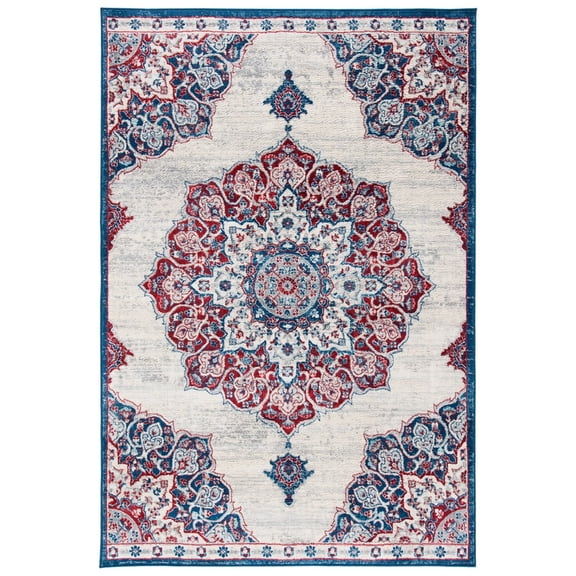 SAFAVIEH Brentwood Dimitri Floral Bordered Area Rug, 5'3" x 7'6", Ivory/Red