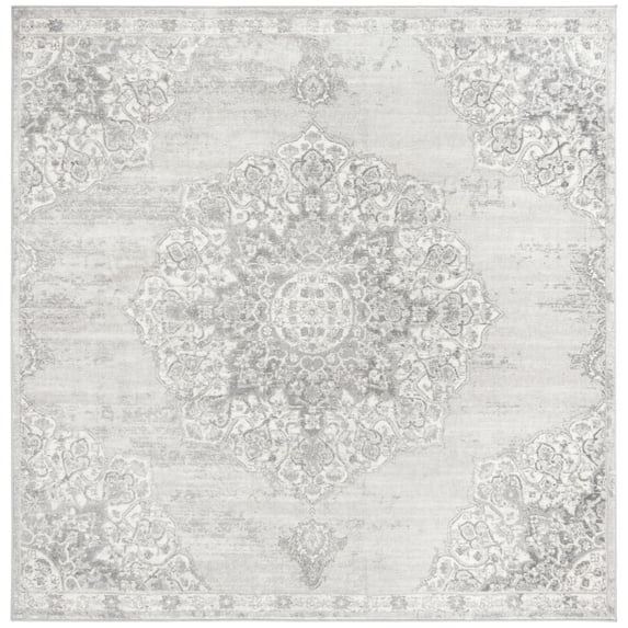 SAFAVIEH Brentwood Oscar Floral Area Rug, Grey/Ivory, 5' x 5' Square