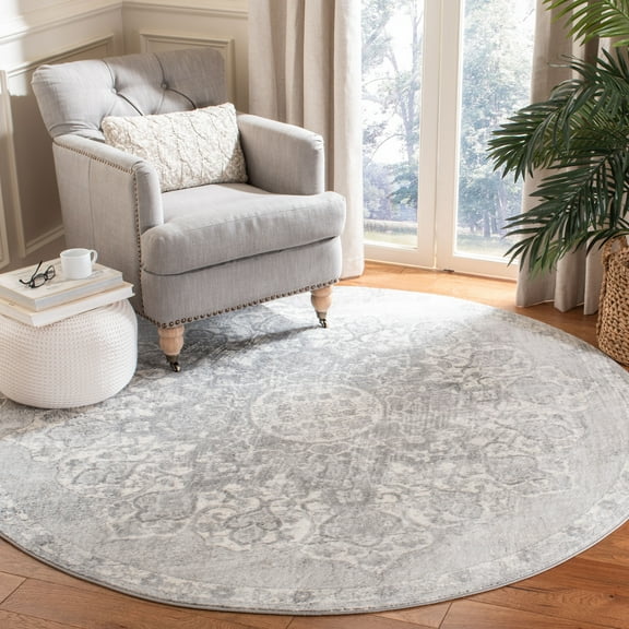 SAFAVIEH Brentwood Dimitri Floral Bordered Area Rug, 6'7" x 6'7" Round, Grey/Ivory