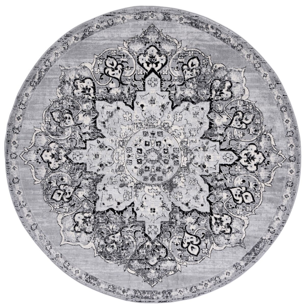 SAFAVIEH Brentwood Dimitri Floral Bordered Area Rug, 6'7" x 6'7" Round, Silver/Black