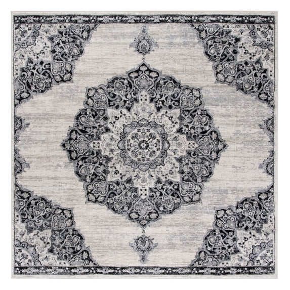 SAFAVIEH Brentwood Dimitri Floral Bordered Area Rug, 6'7" x 6'7" Square, Ivory/Black